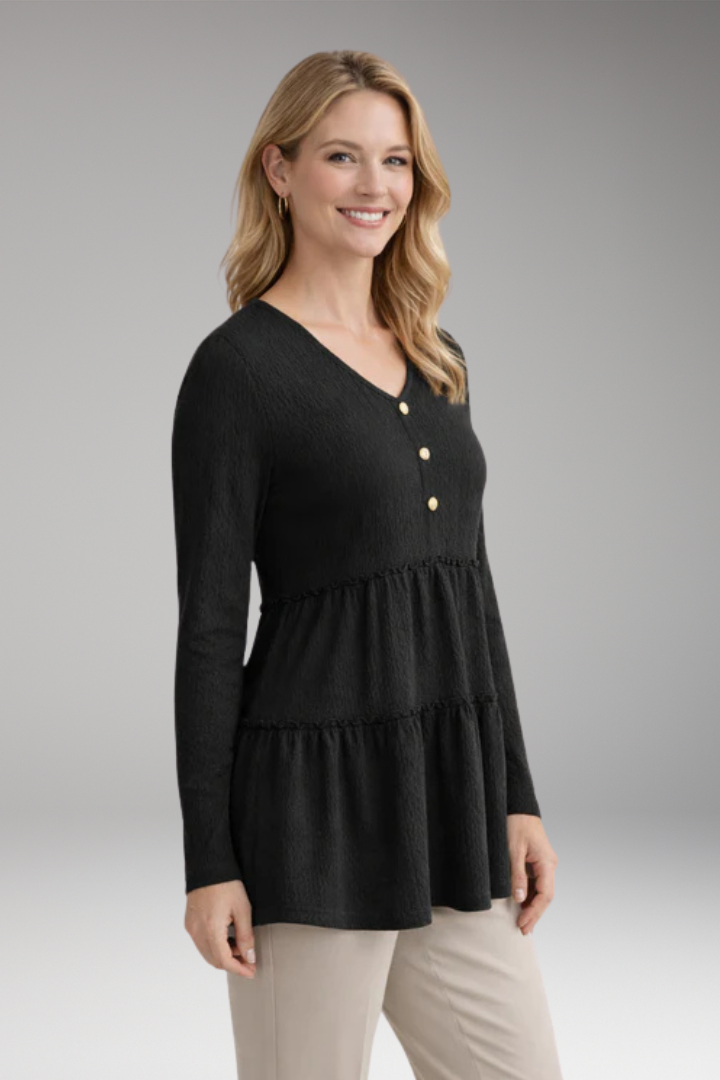 Women's Long Sleeve Shirt with V-Neck and Button Details