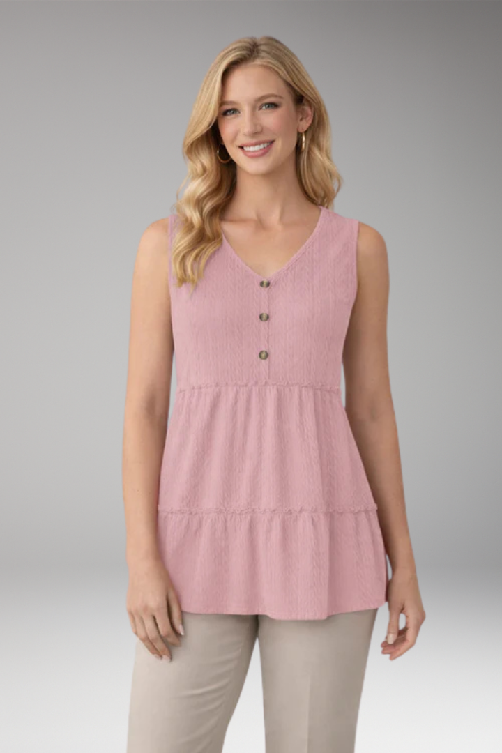Women's Long Sleeve Shirt with V-Neck and Button Details