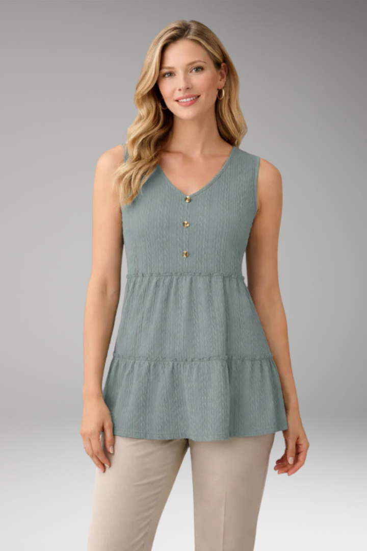 Women's Long Sleeve Shirt with V-Neck and Button Details