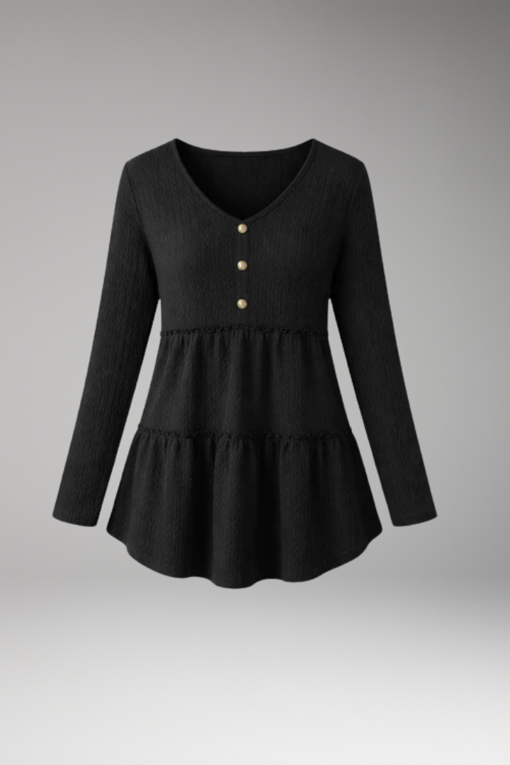 Women's Long Sleeve Shirt with V-Neck and Button Details