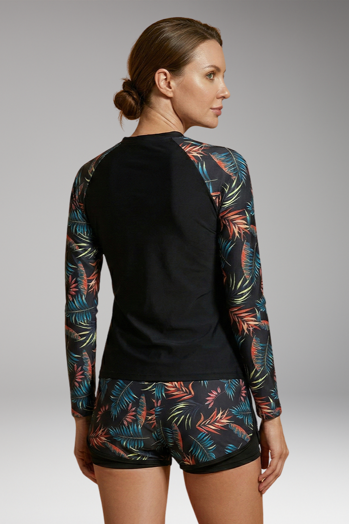 Women’s Long Sleeve Tankini with Printed Raglan Sleeves