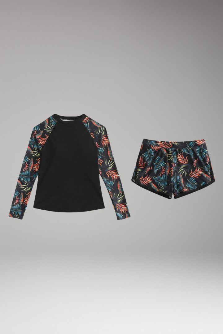 Women’s Long Sleeve Tankini with Printed Raglan Sleeves