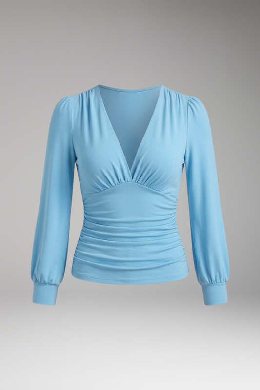 Women's Long Sleeve Top with V-Neck and Tailored Fit