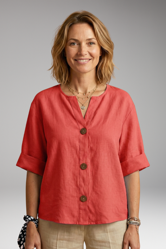 Women's Loose-Fitting Summer Blouse with Breathable Linen