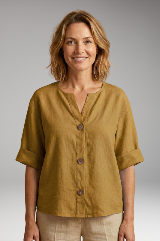 Women's Loose-Fitting Summer Blouse with Breathable Linen