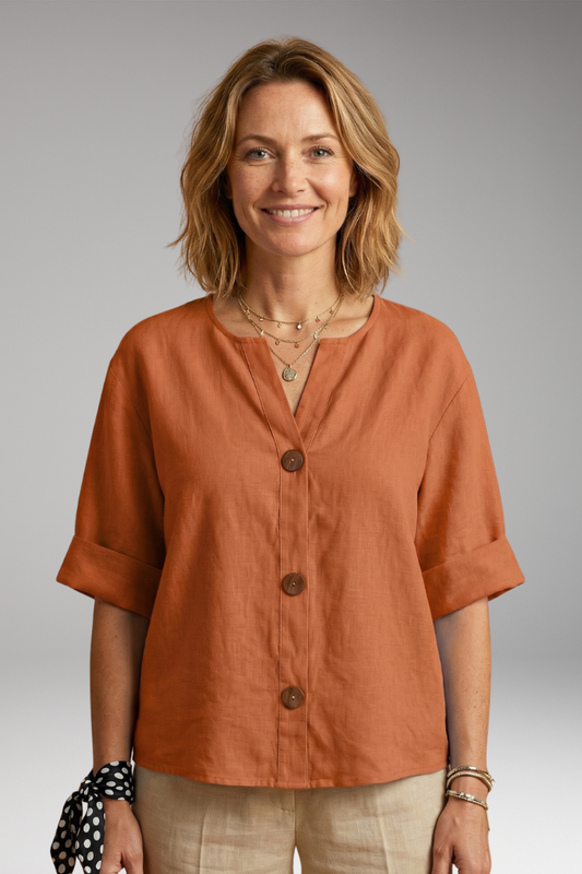 Women's Loose-Fitting Summer Blouse with Breathable Linen