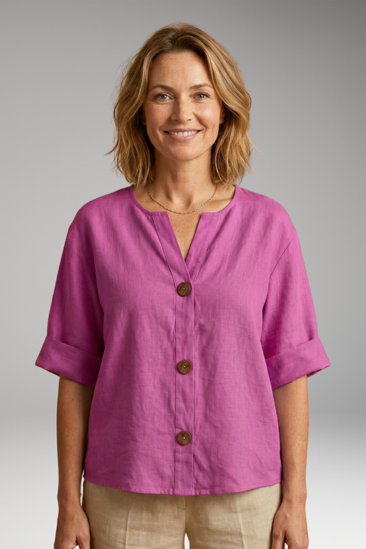 Women's Loose-Fitting Summer Blouse with Breathable Linen
