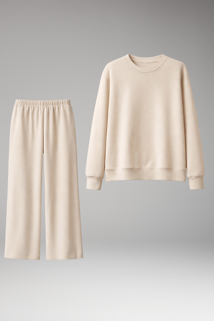 Women’s Lounge Set with Round Neckline and Elastic Waistband