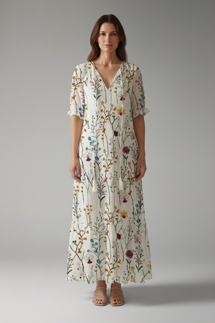 Women's Maxi Dress with Bohemian Design and Relaxed Fit