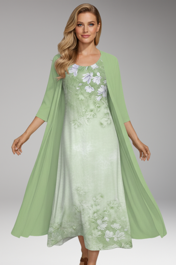 Women's Maxi Dress with Cardigan and Floral Pattern
