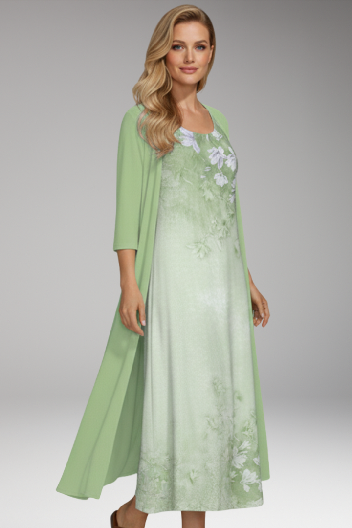 Women's Maxi Dress with Cardigan and Floral Pattern