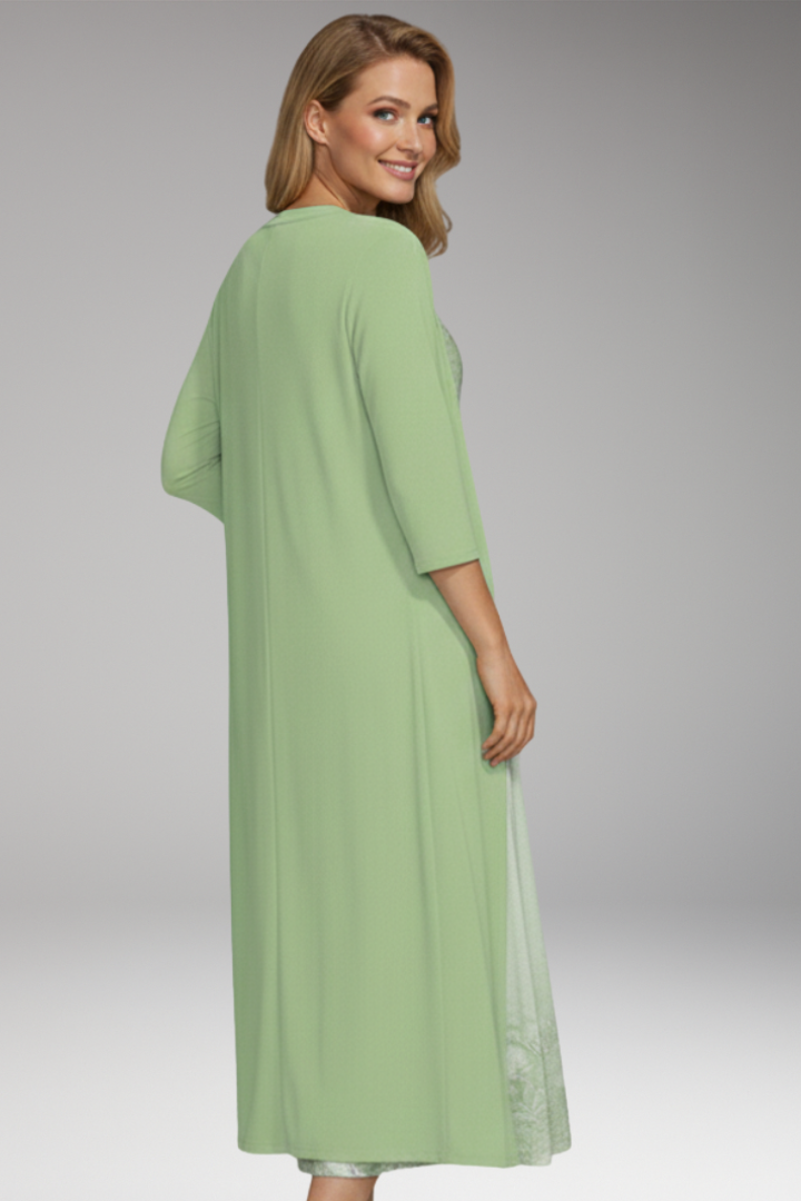 Women's Maxi Dress with Cardigan and Floral Pattern