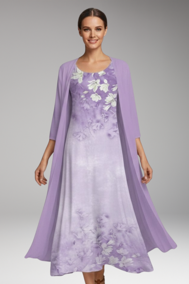Women's Maxi Dress with Cardigan and Floral Pattern