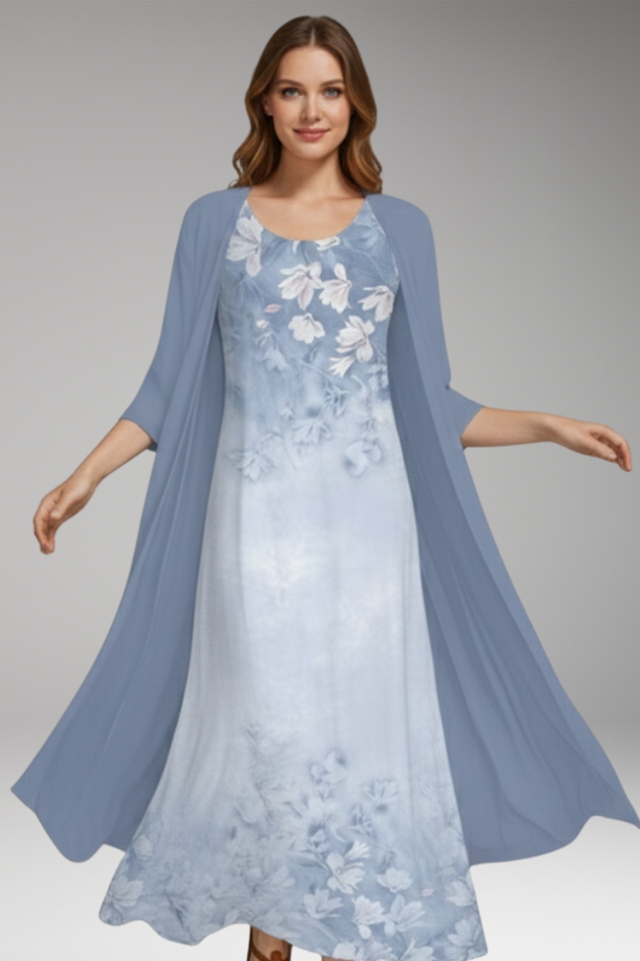Women's Maxi Dress with Cardigan and Floral Pattern
