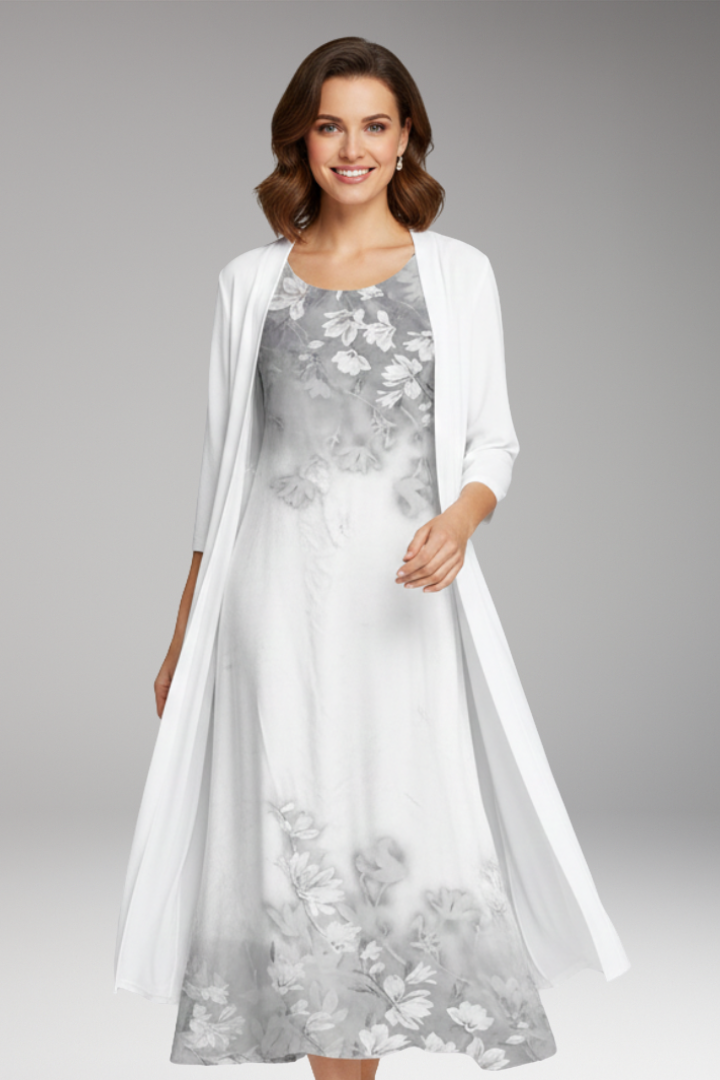 Women's Maxi Dress with Cardigan and Floral Pattern