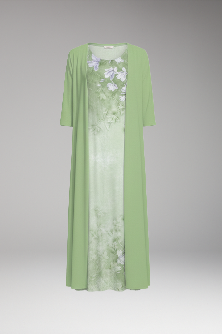 Women's Maxi Dress with Cardigan and Floral Pattern
