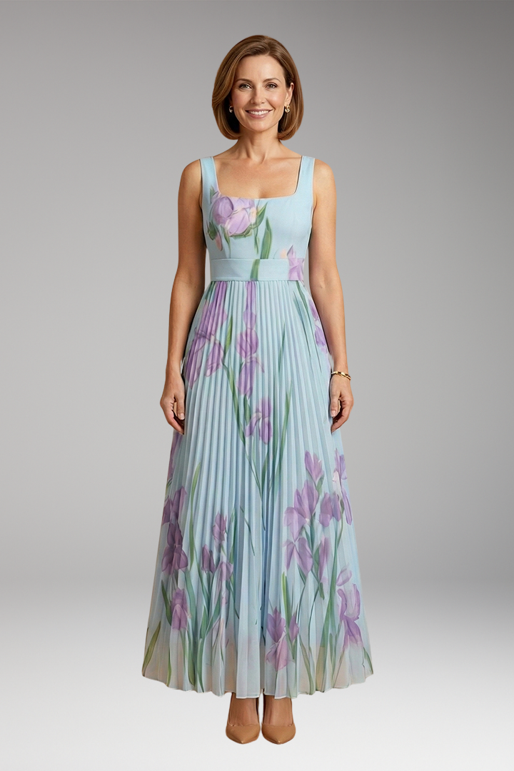 Women's Maxi Dress with Floral Pattern and A-Line Fit