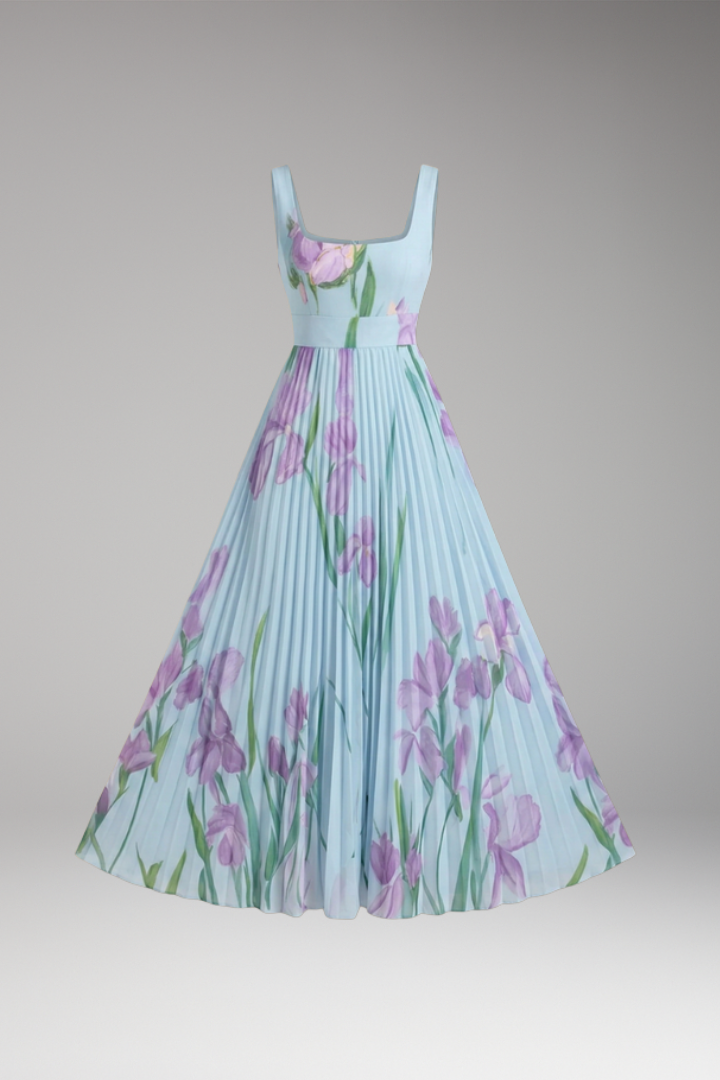 Women's Maxi Dress with Floral Pattern and A-Line Fit