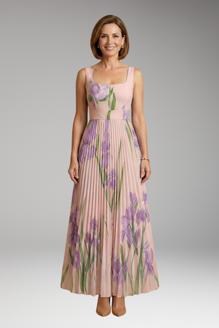 Women's Maxi Dress with Floral Pattern and A-Line Fit