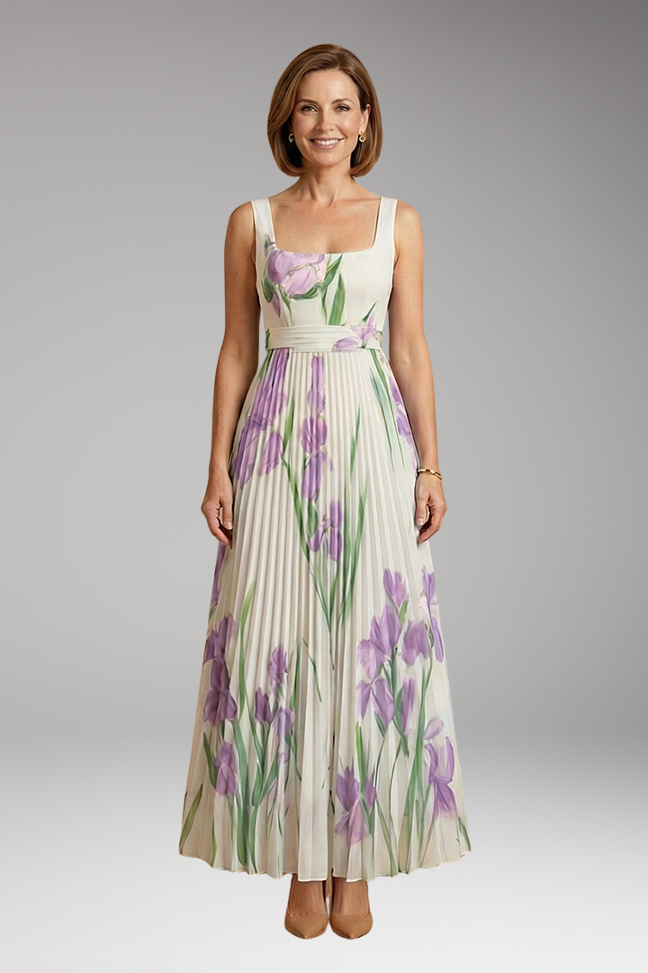 Women's Maxi Dress with Floral Pattern and A-Line Fit