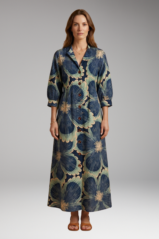 Women's Maxi Dress with Floral Pattern and Pockets