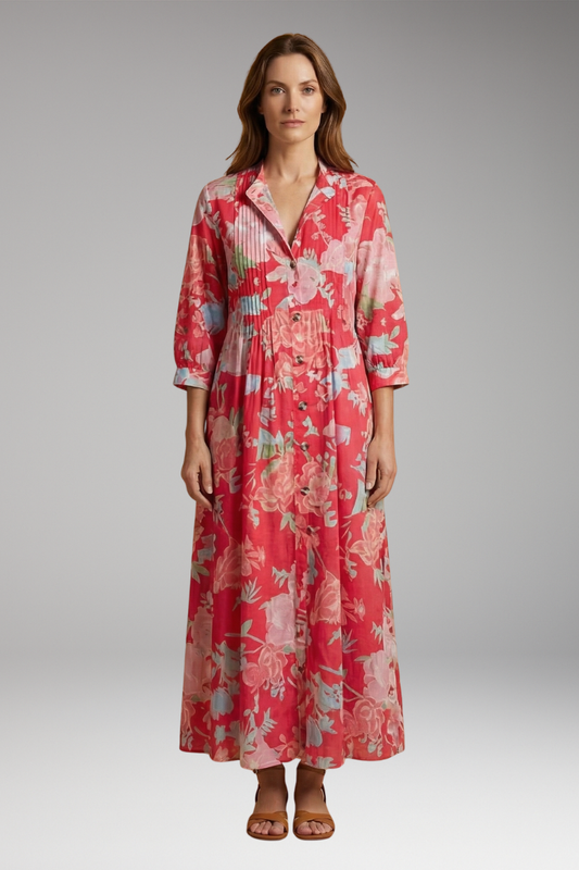 Women's Maxi Dress with Floral Pattern and Pockets