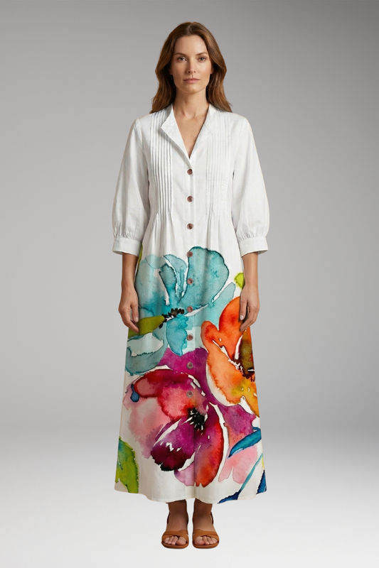 Women's Maxi Dress with Floral Pattern and Pockets