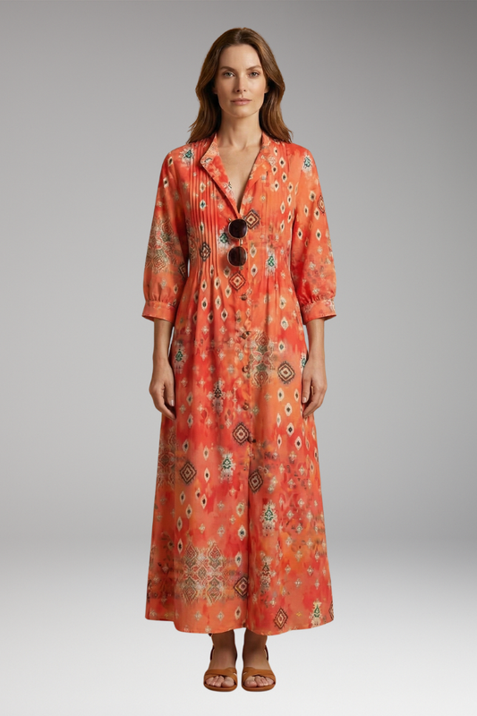 Women's Maxi Dress with Floral Pattern and Pockets