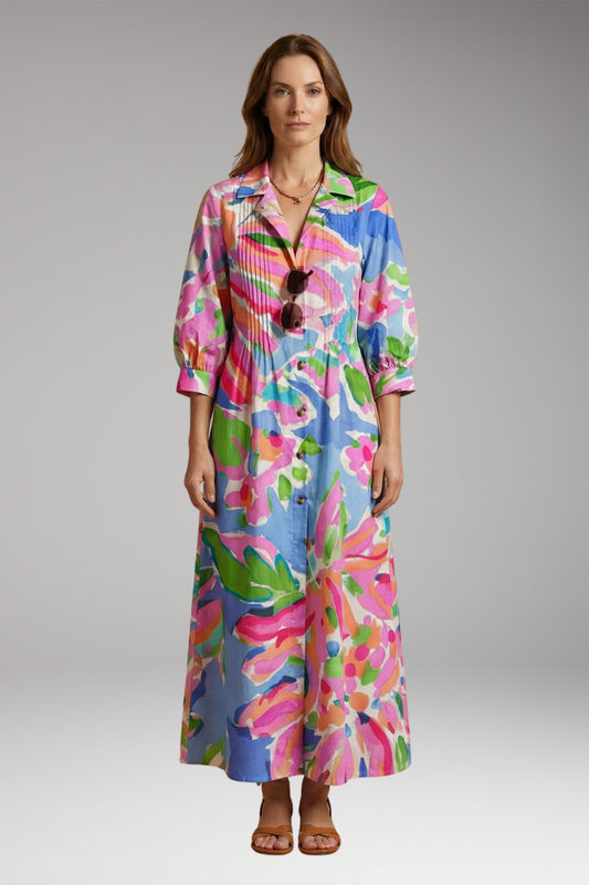 Women's Maxi Dress with Floral Pattern and Pockets