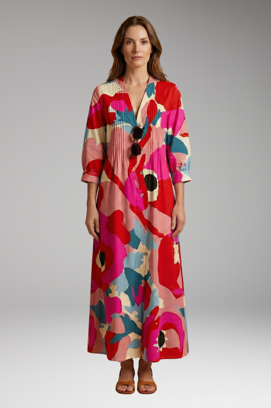 Women's Maxi Dress with Floral Pattern and Pockets