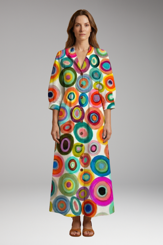 Women's Maxi Dress with Floral Pattern and Pockets