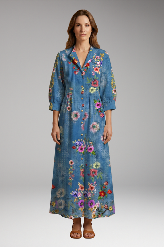 Women's Maxi Dress with Floral Pattern and Pockets