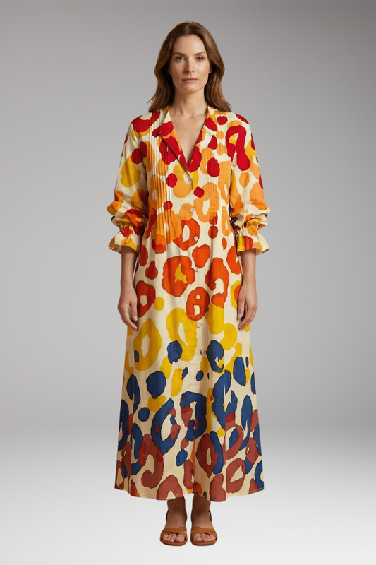 Women's Maxi Dress with Floral Pattern and Pockets