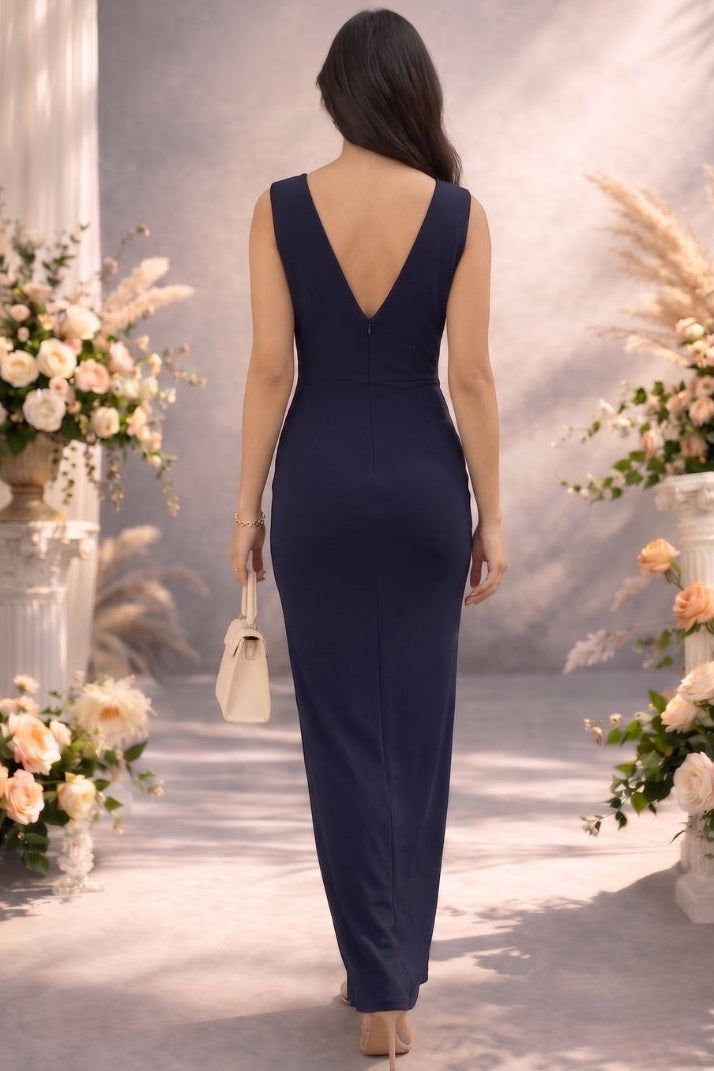 Women's Maxi Dress with Front Slit and Sleeveless Design