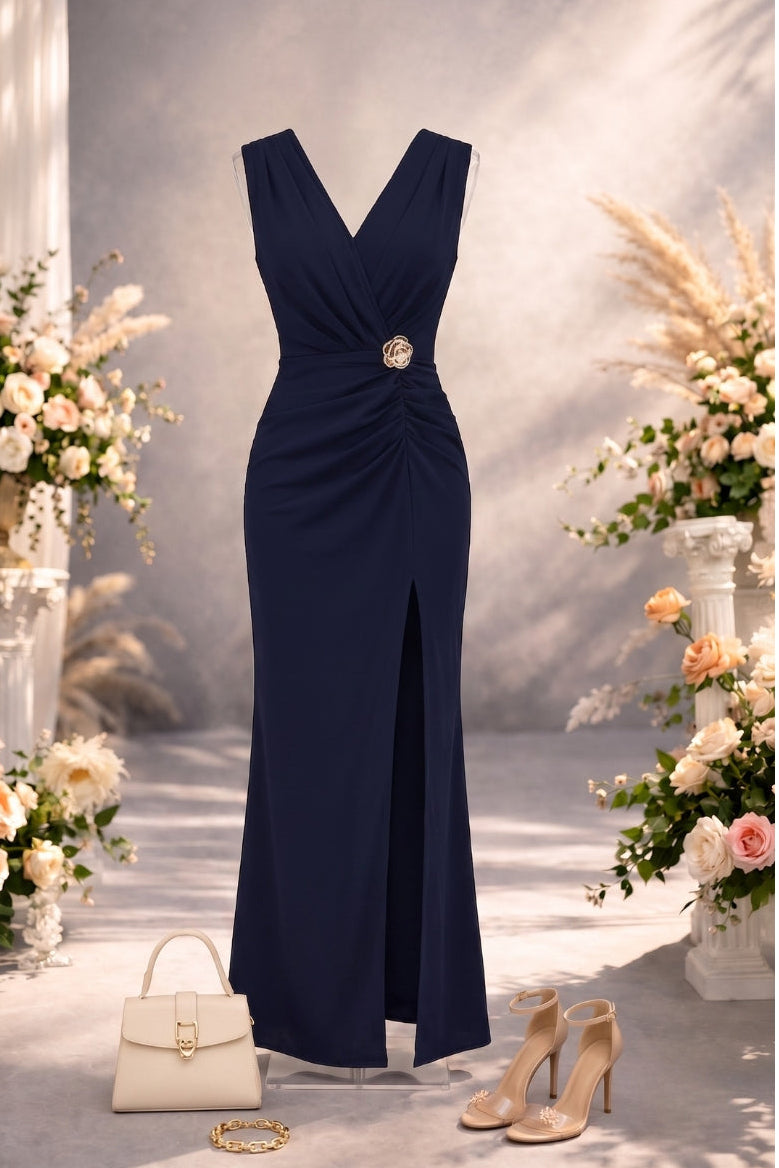 Women's Maxi Dress with Front Slit and Sleeveless Design
