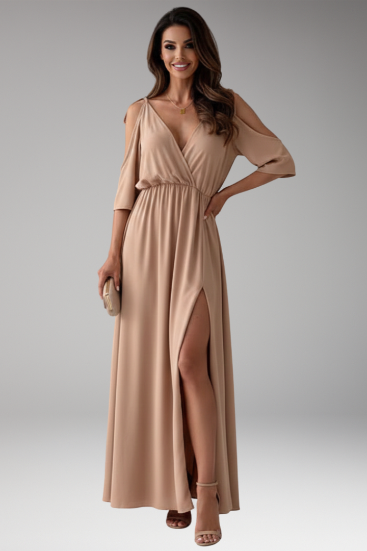 Women's Maxi Dress with Half Sleeve and Side Slit