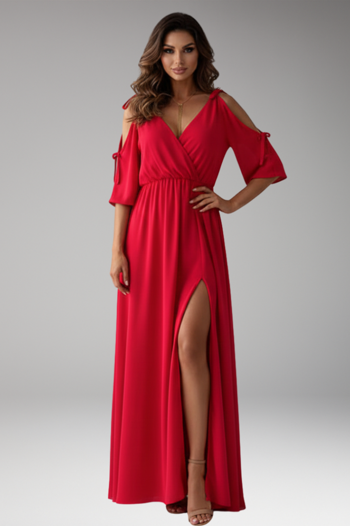 Women's Maxi Dress with Half Sleeve and Side Slit