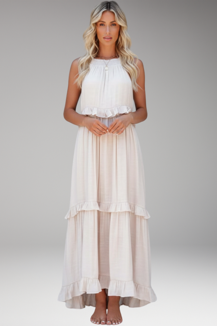 Women's Maxi Dress with Halter Neck and Tiered Ruffles
