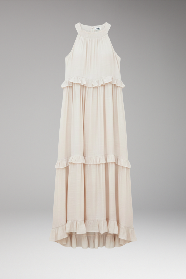 Women's Maxi Dress with Halter Neck and Tiered Ruffles