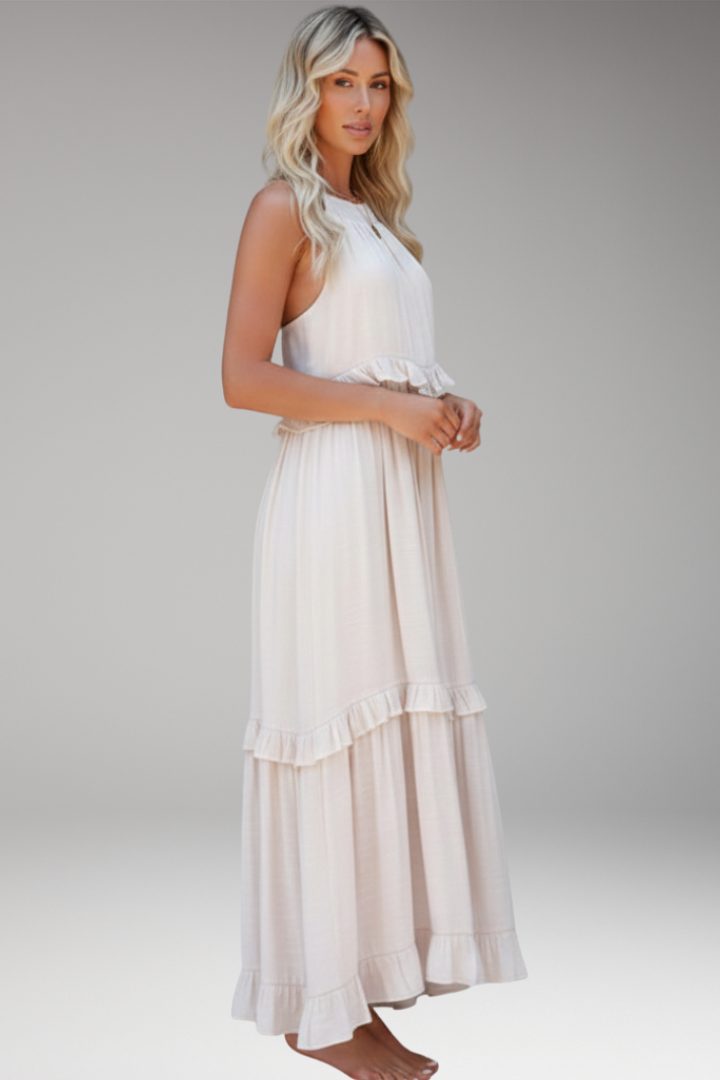 Women's Maxi Dress with Halter Neck and Tiered Ruffles