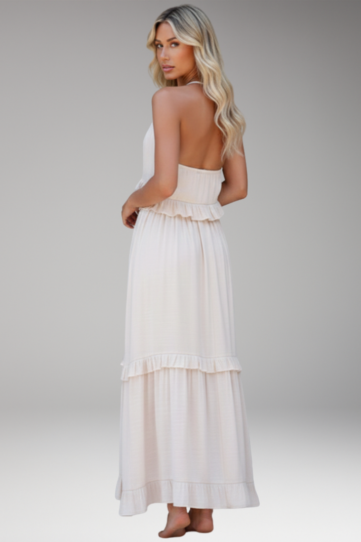 Women's Maxi Dress with Halter Neck and Tiered Ruffles