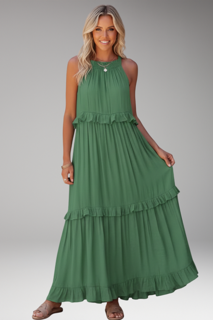 Women's Maxi Dress with Halter Neck and Tiered Ruffles
