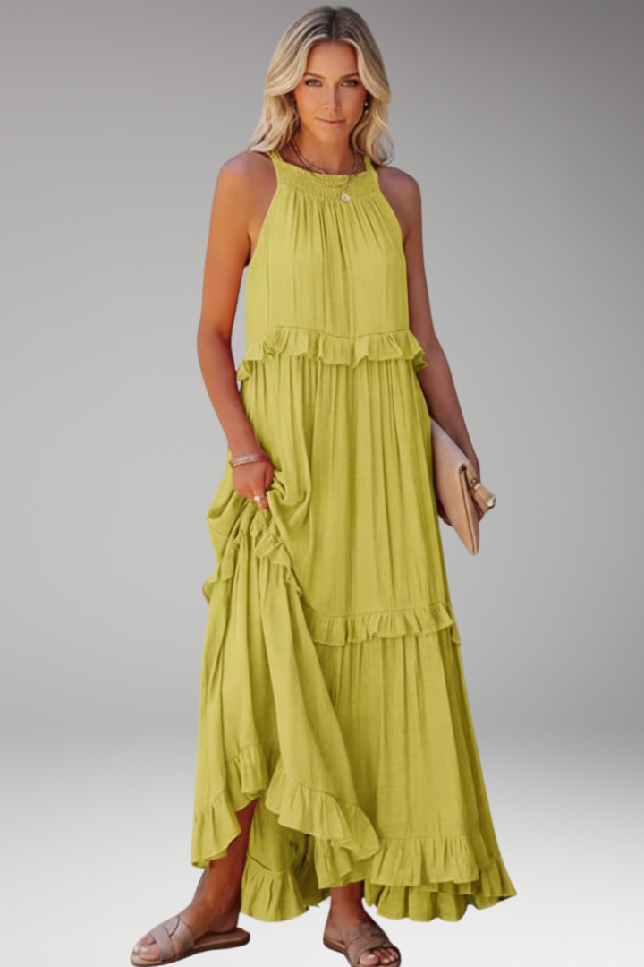 Women's Maxi Dress with Halter Neck and Tiered Ruffles