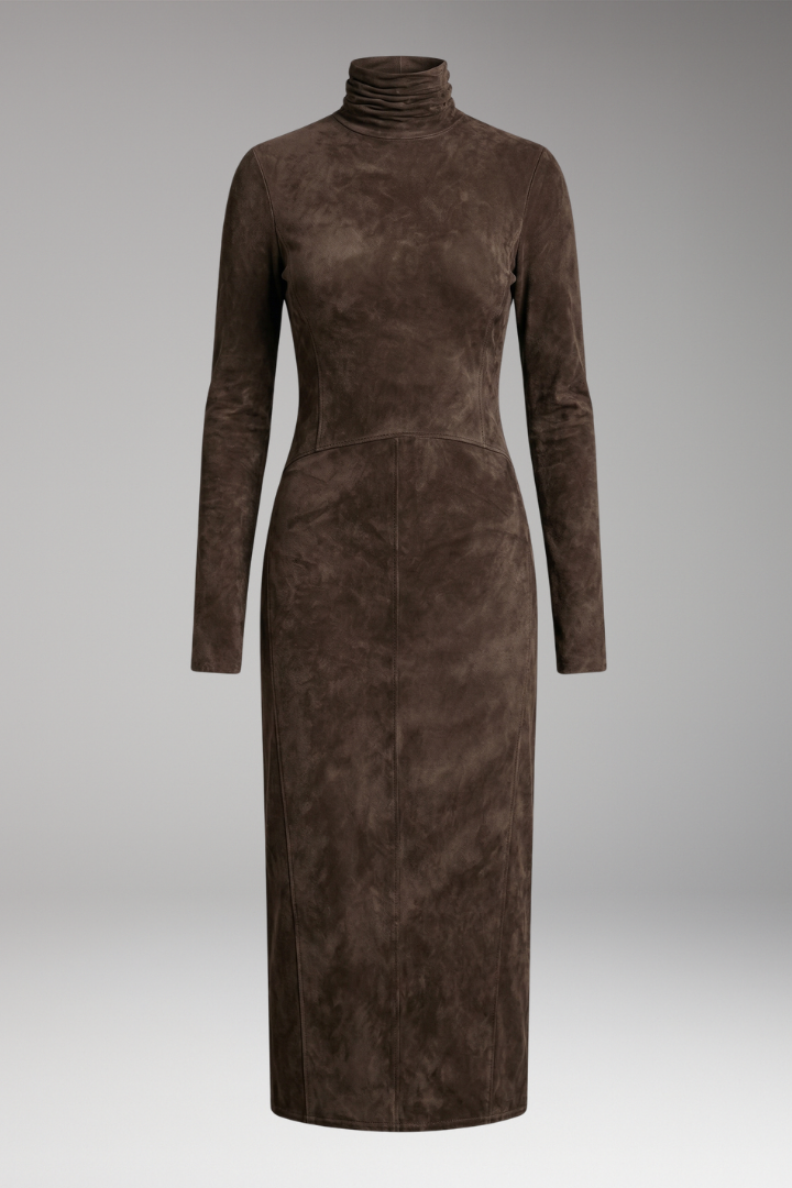 Women’s Maxi Dress with High Neck and Asymmetrical Hem