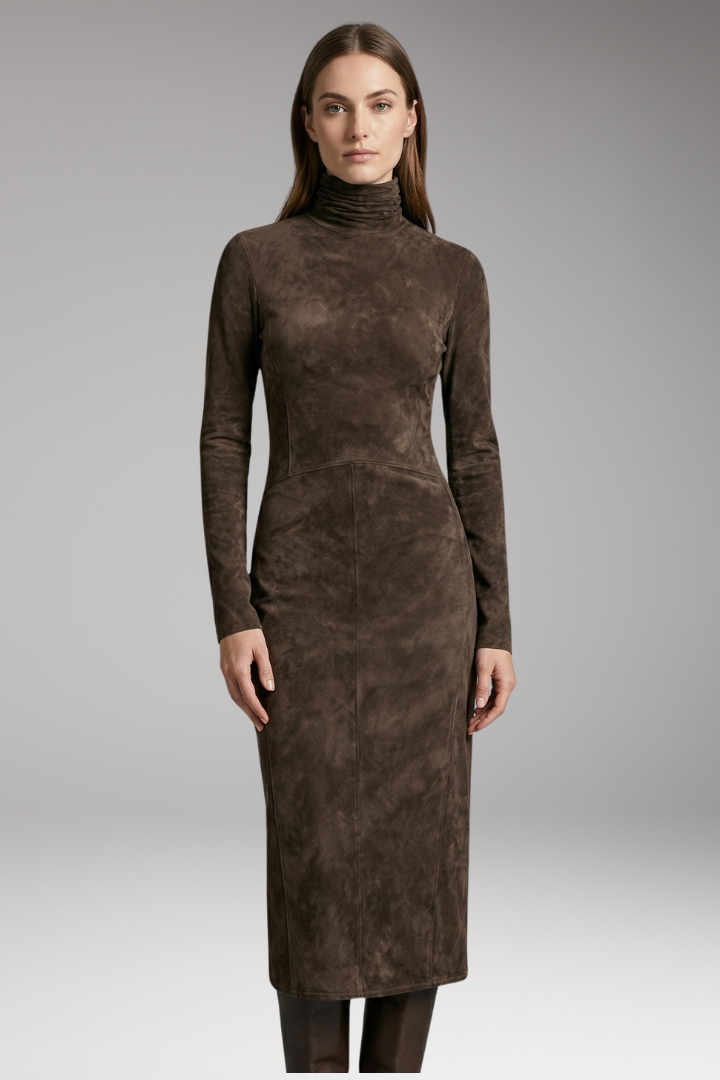 Women’s Maxi Dress with High Neck and Asymmetrical Hem