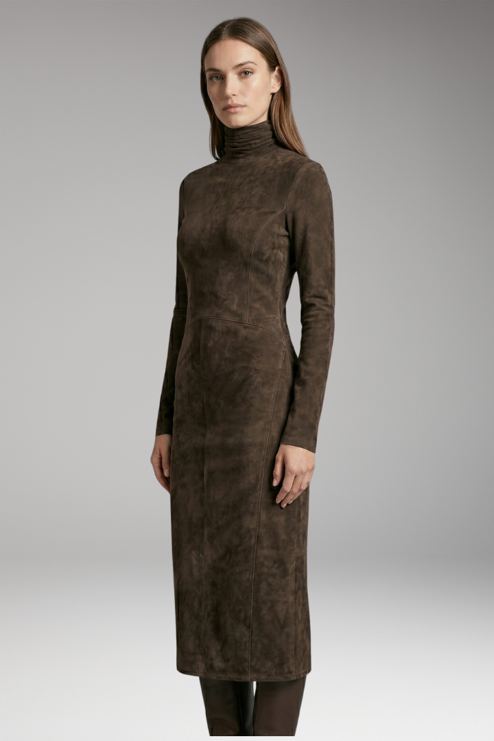 Women’s Maxi Dress with High Neck and Asymmetrical Hem