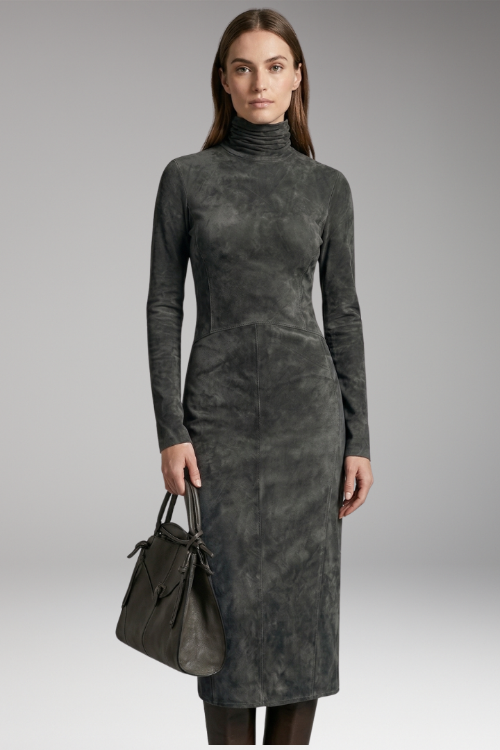 Women’s Maxi Dress with High Neck and Asymmetrical Hem