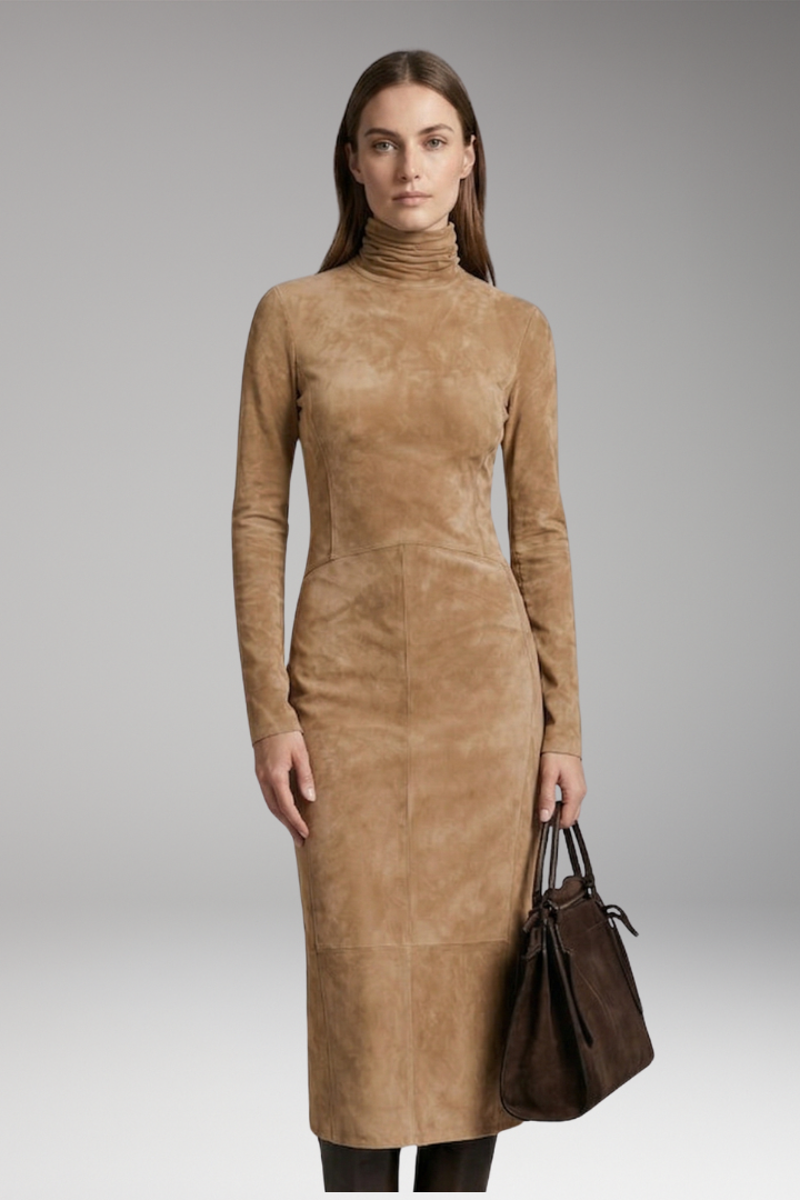 Women’s Maxi Dress with High Neck and Asymmetrical Hem