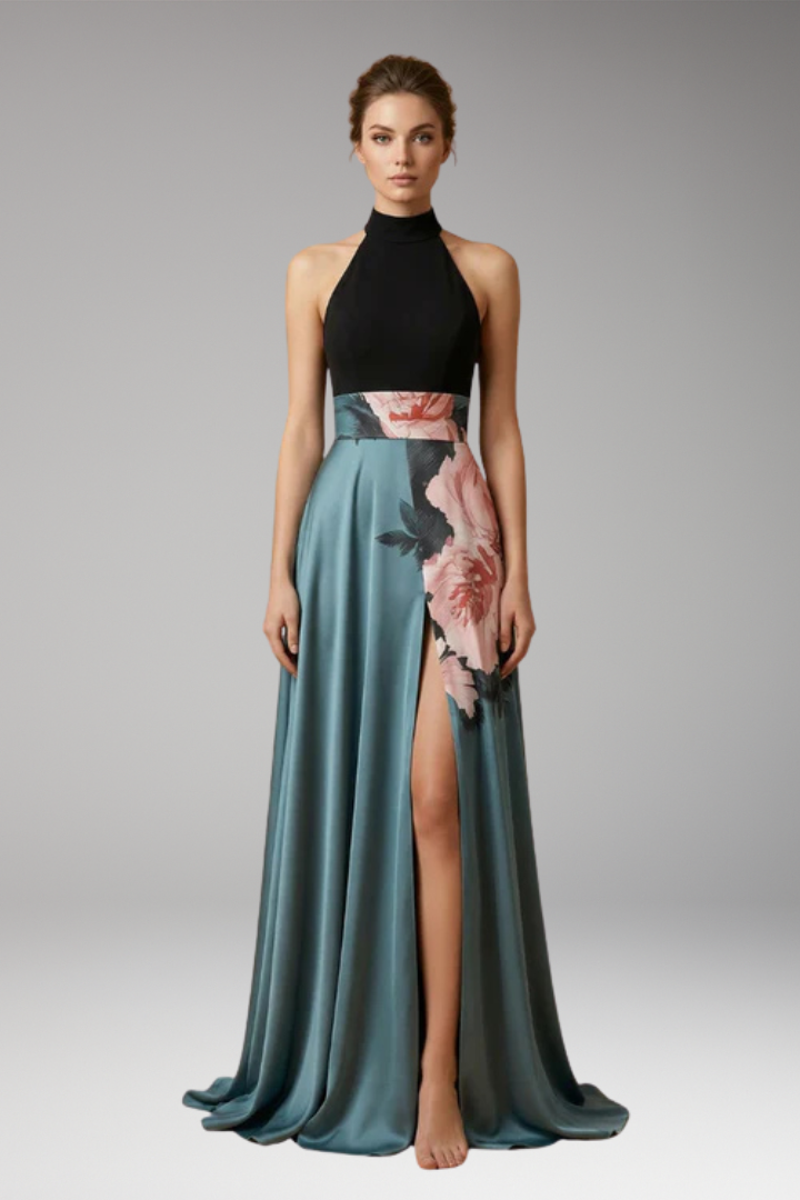 Women’s Maxi Dress with High Neck and Side Slit