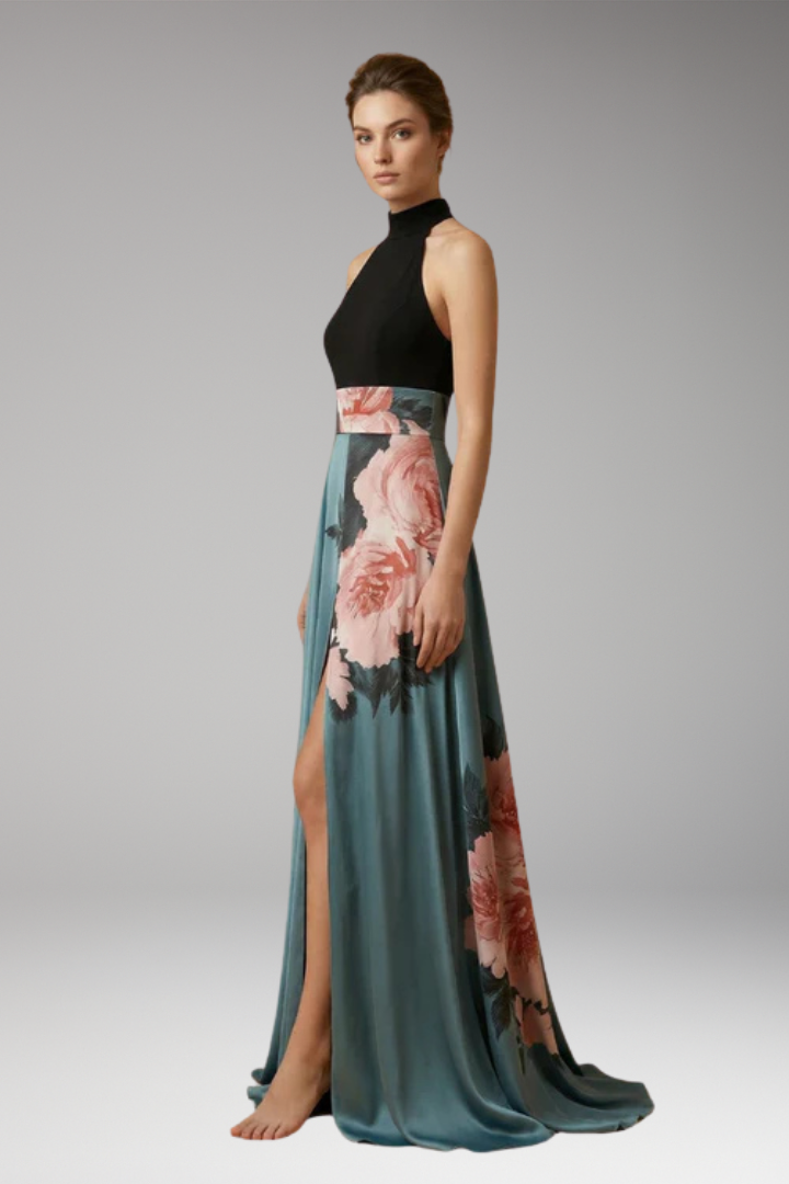 Women’s Maxi Dress with High Neck and Side Slit